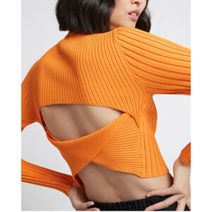Aje 'Edner' Gold Cropped Knit Open Back Top Size XS